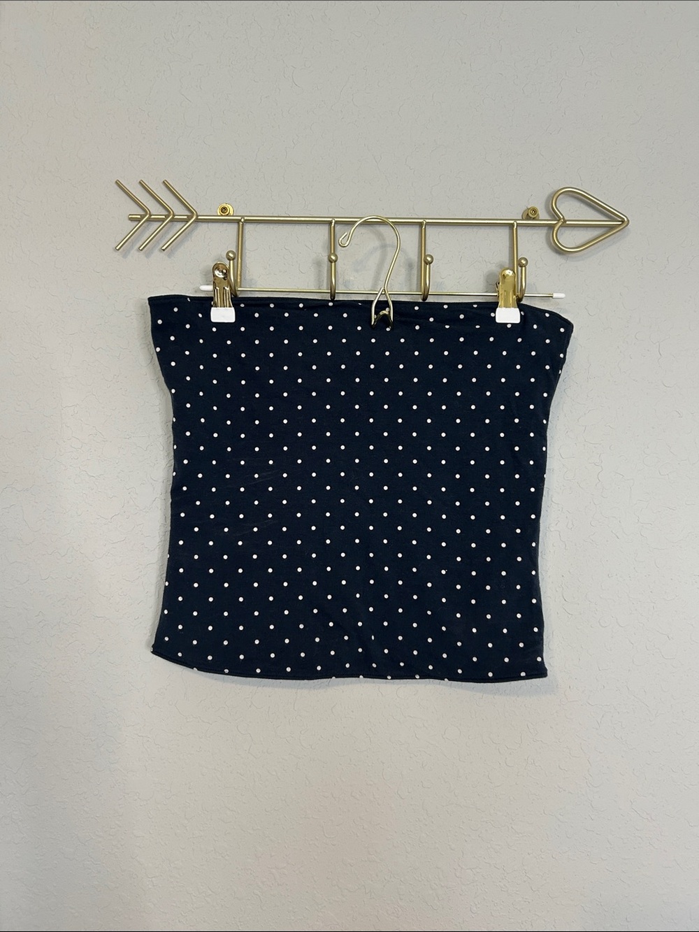 Hollister Y2K Navy Polka Dot Strapless Tube Top Size L Stretch Cotton